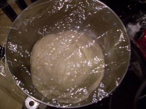 dough in bowl, rising