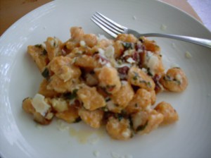 Sweet potato gnocchi with sundried tomatoes and basil.