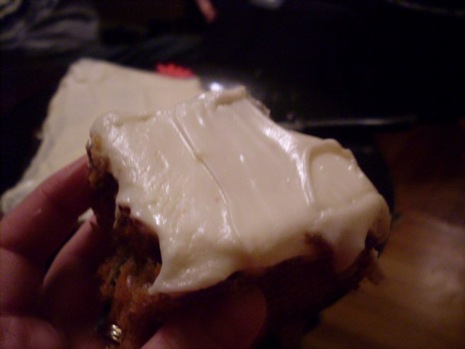 Handful of cake + mouth = happy!