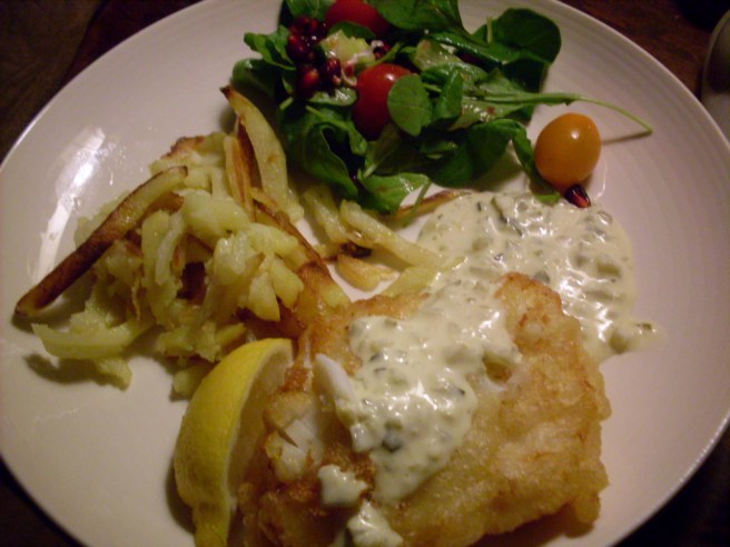 Fish and chips for dinner.