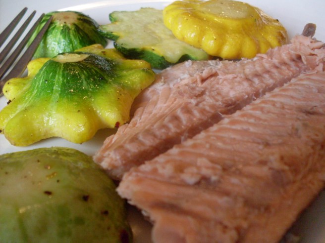 Salt-crusted salmon.