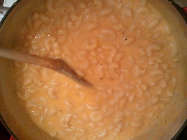 Big pot of cheesy noodles.