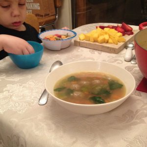 Meatball soup with goldfish cracker carnage.